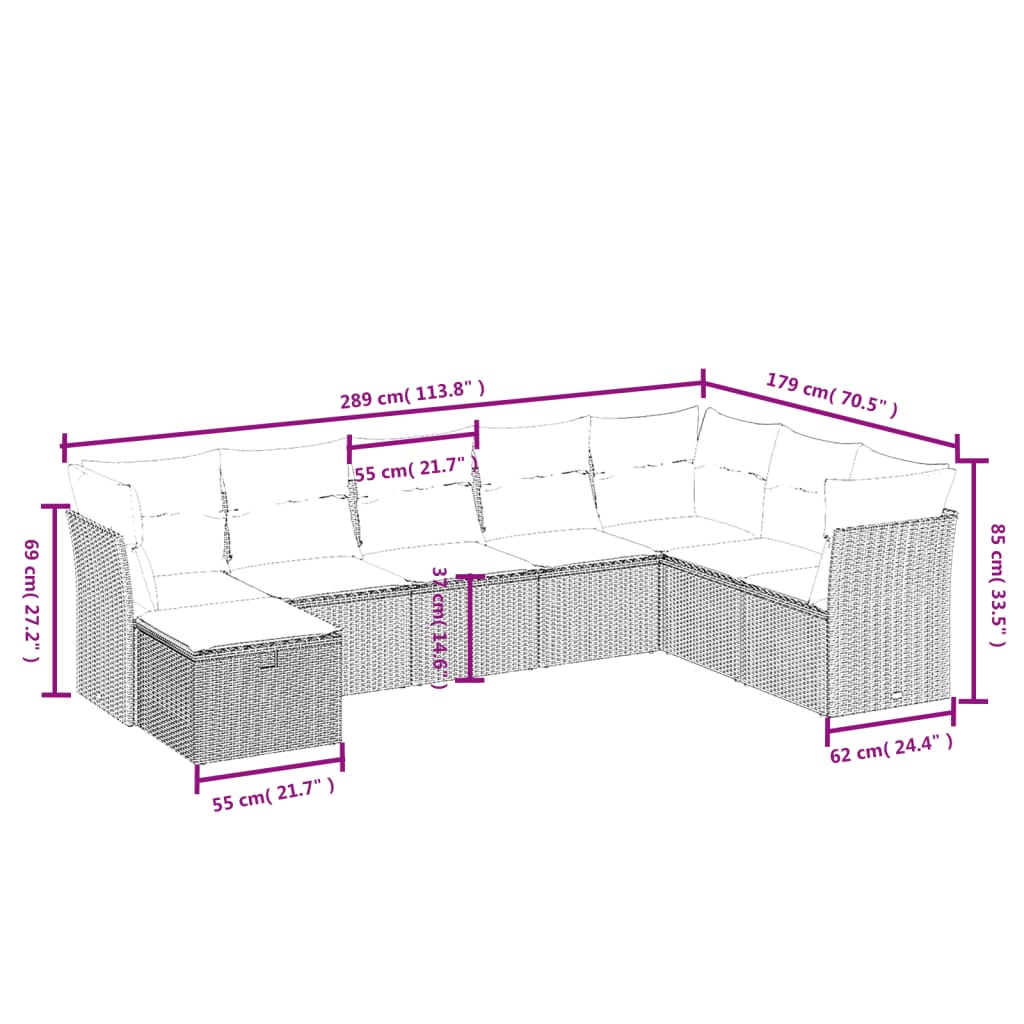 Set mobilier de grădină cu perne, 8 piese, negru, poliratan 3263272 - imagine 4