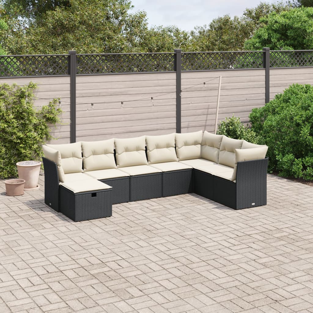 vidaXL 8-tlg. Garten-Sofagarnitur mit Kissen Schwarz Poly Rattan