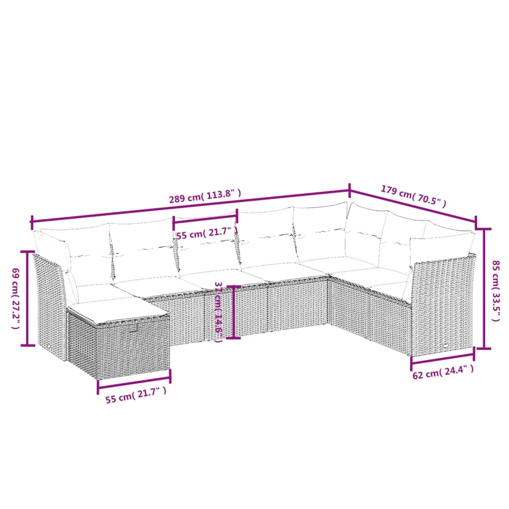 Set canapele de grădină, 8 piese, cu perne, bej, poliratan 3263274 - imagine 4