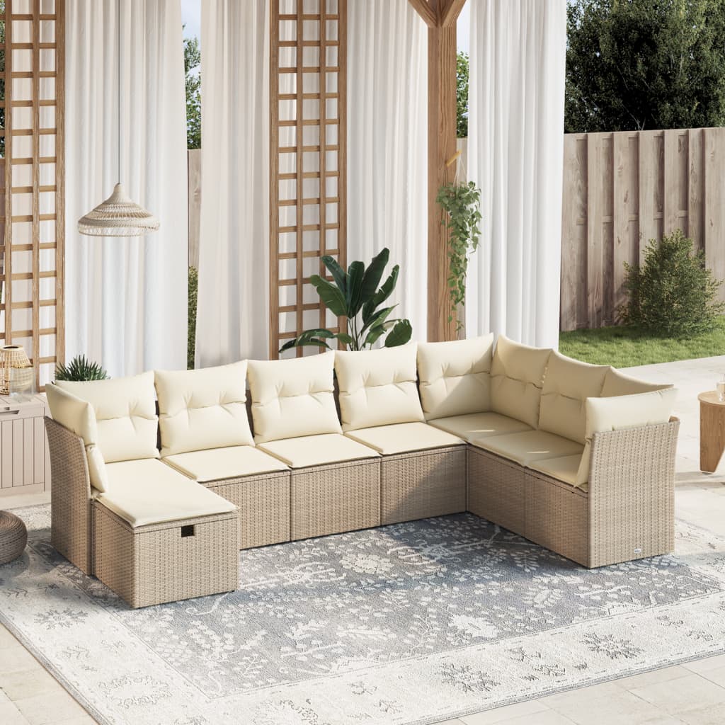 vidaXL 8-tlg. Garten-Sofagarnitur mit Kissen Beige Poly Rattan