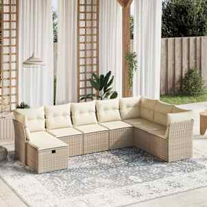 Vrtna sedežna garnitura 8-delna z blazinami bež poli ratan