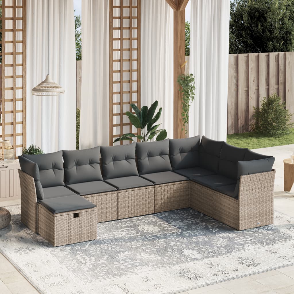 vidaXL 8-tlg. Garten-Sofagarnitur mit Kissen Grau Poly Rattan