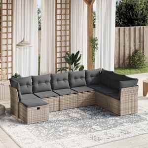 Vrtna sedežna garnitura 8-delna z blazinami siv poli ratan