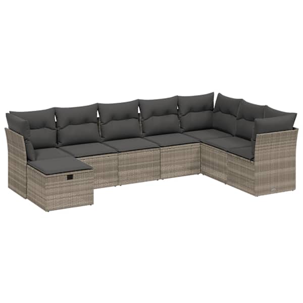 vidaXL 8-osaline aiadiivani komplekt patjadega, helehall, pol&uuml;rotang