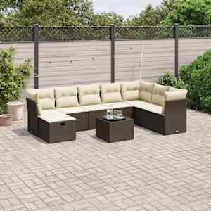 Vrtna sedežna garnitura 9-delna z blazinami rjava poli ratan