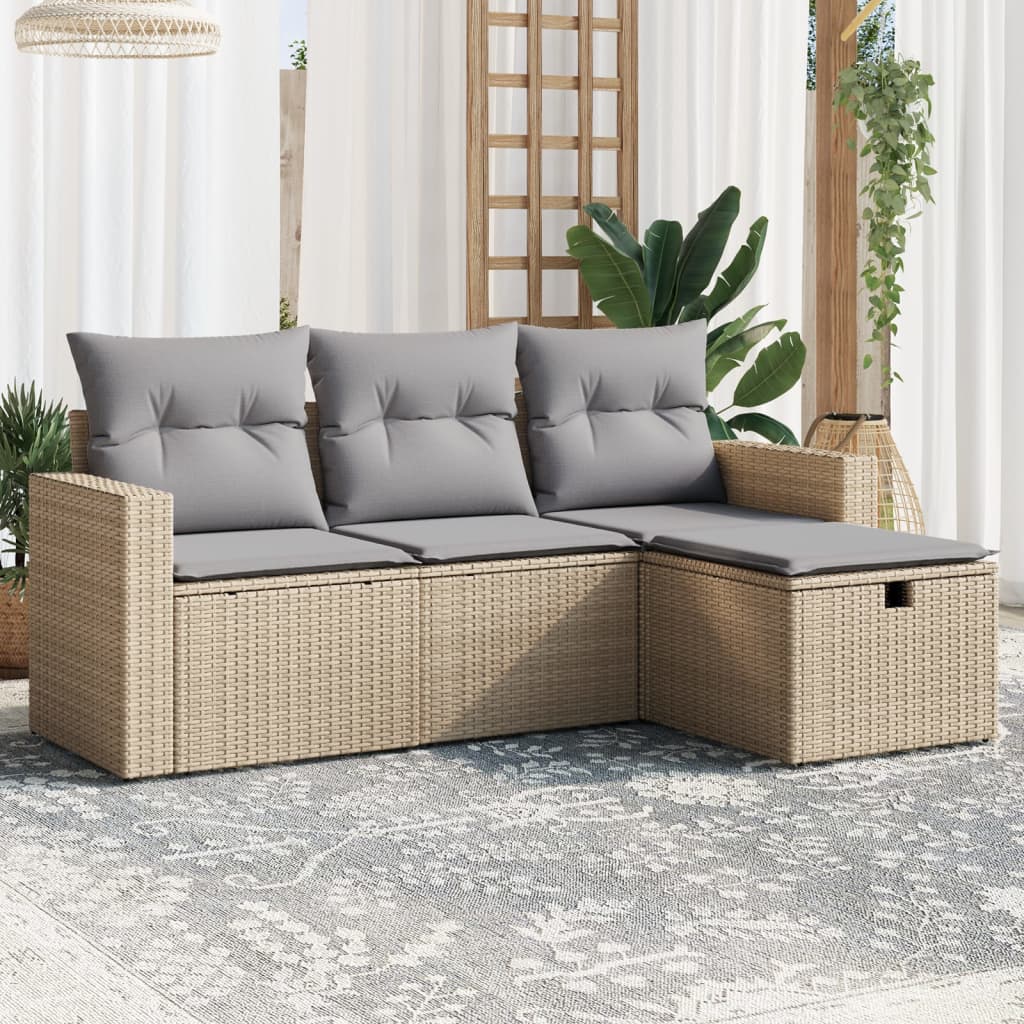 vidaXL 4-tlg. Garten-Sofagarnitur mit Kissen Beigemischung Poly Rattan