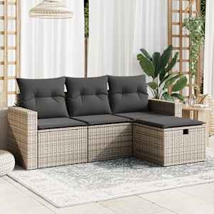 Vrtna sedežna garnitura 4-delna z blazinami siv poli ratan