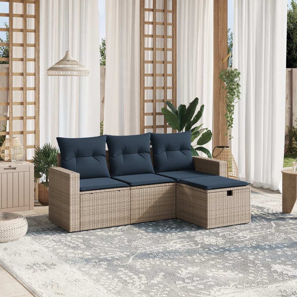 sofasæt til haven 4 dele med hynder polyrattan grå