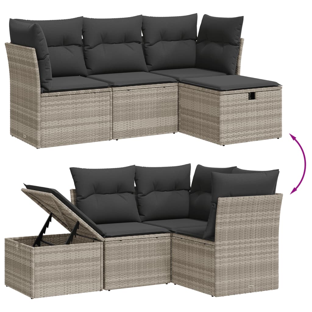 Thumbnail - vidaXL 4-tlg. Garten-Sofagarnitur mit Kissen Hellgrau Poly Rattan