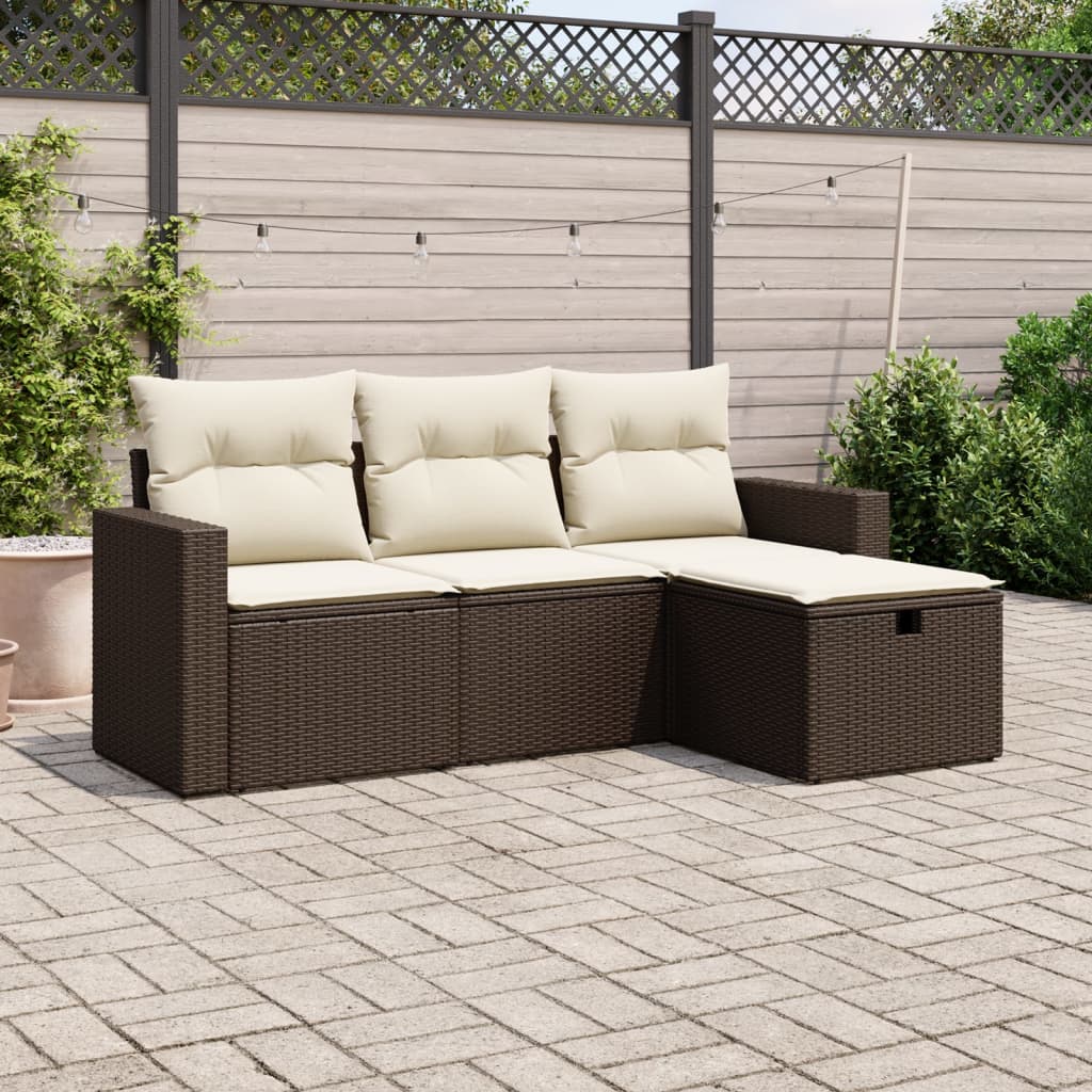 vidaXL 4-tlg. Garten-Sofagarnitur mit Kissen Braun Poly Rattan