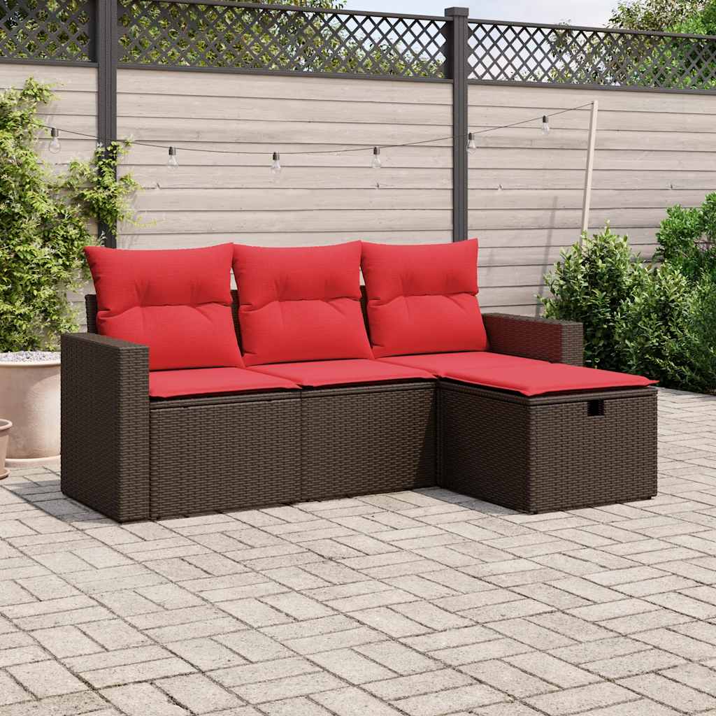 vidaXL 4-teiliges Gartensofa-Set mit Kissen, braun, Polyrattan