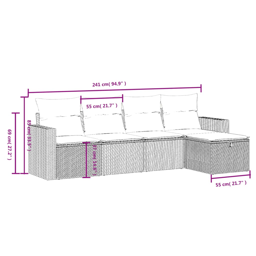 Set mobilier de grădină cu perne, 5 piese, negru, poliratan 3263462 - imagine 4