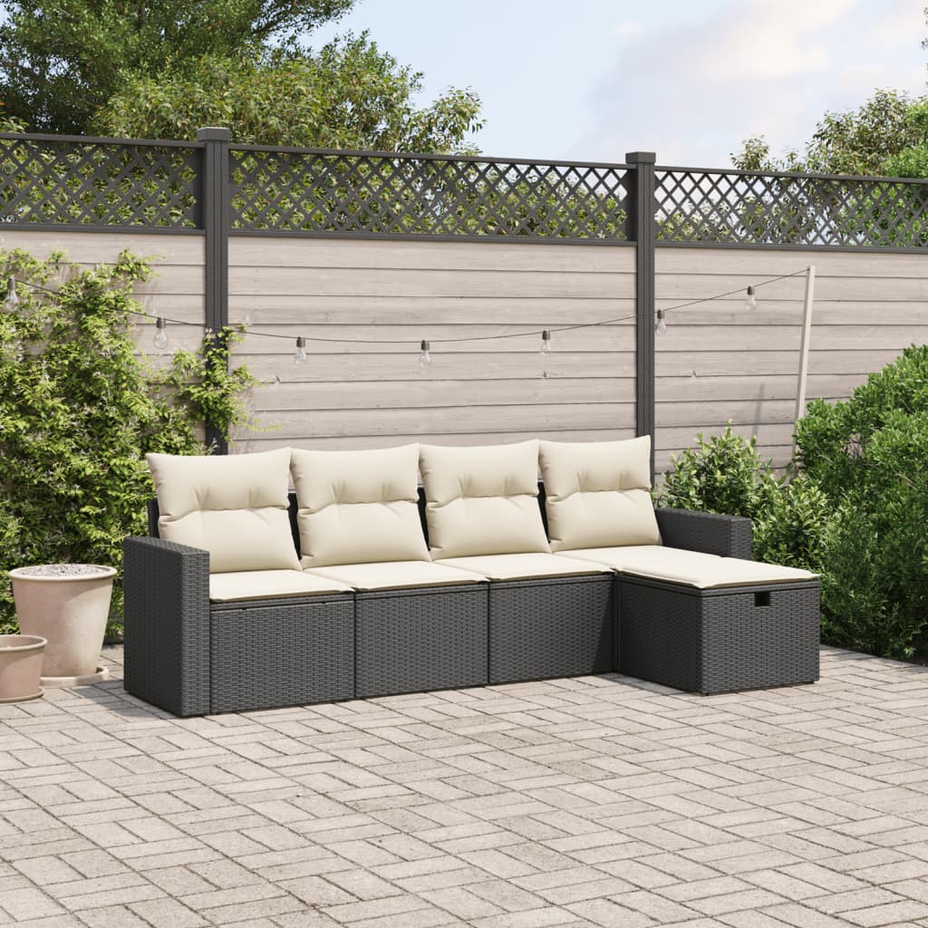 vidaXL 5-tlg. Garten-Sofagarnitur mit Kissen Schwarz Poly Rattan