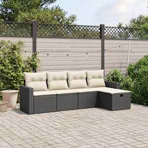 Vrtna sedežna garnitura 5-delna z blazinami črn poli ratan