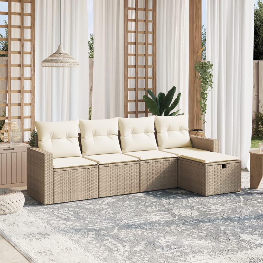 vidaXL 5-tlg. Garten-Sofagarnitur mit Kissen Beige Poly Rattan