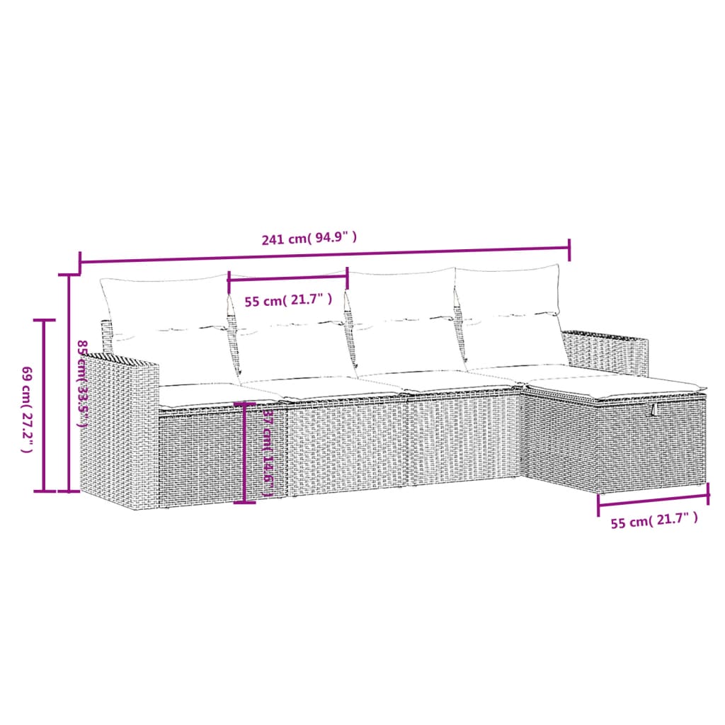 Set canapea de grădină cu perne, 5 piese, gri, poliratan 3263466 - imagine 4