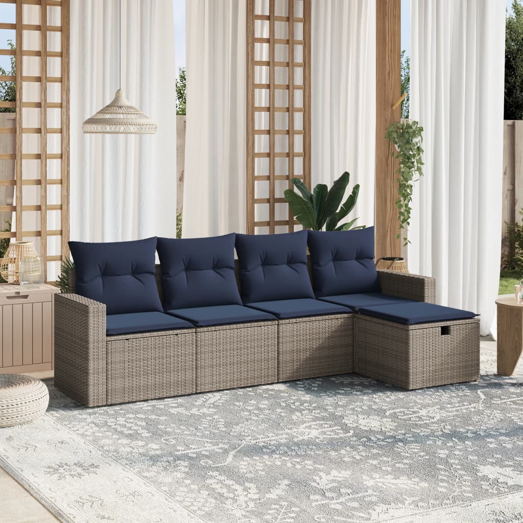 sofasæt til haven 5 dele med hynder polyrattan grå