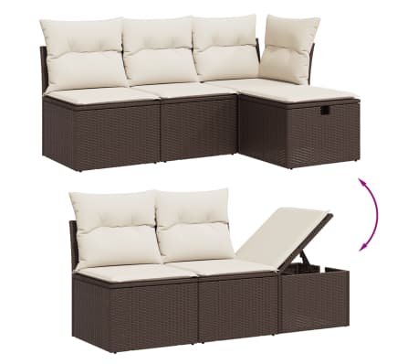 vidaXL 5-tlg. Garten-Sofagarnitur mit Kissen Braun Poly Rattan