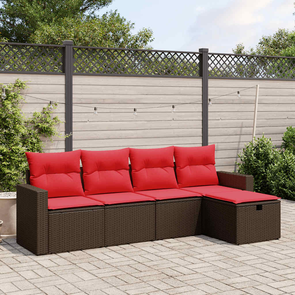 Thumbnail - vidaXL 5-teiliges Gartensofa-Set mit Kissen, braun, Polyrattan