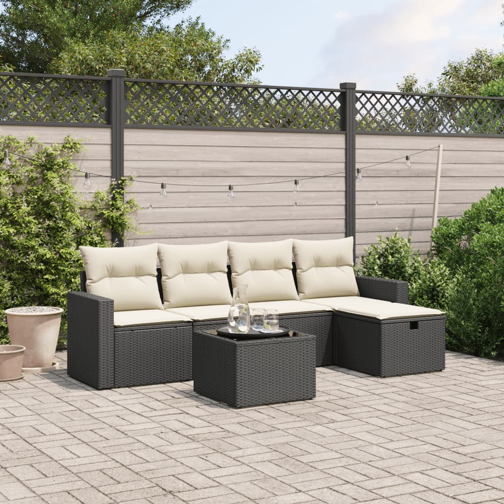 vidaXL 6-tlg. Garten-Sofagarnitur mit Kissen Schwarz Poly Rattan