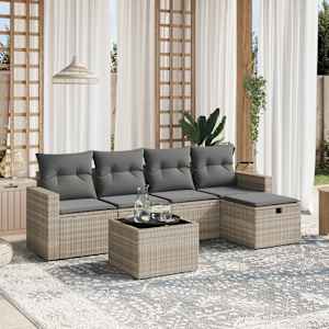 Vrtna sedežna garnitura 6-delna z blazinami siv poli ratan