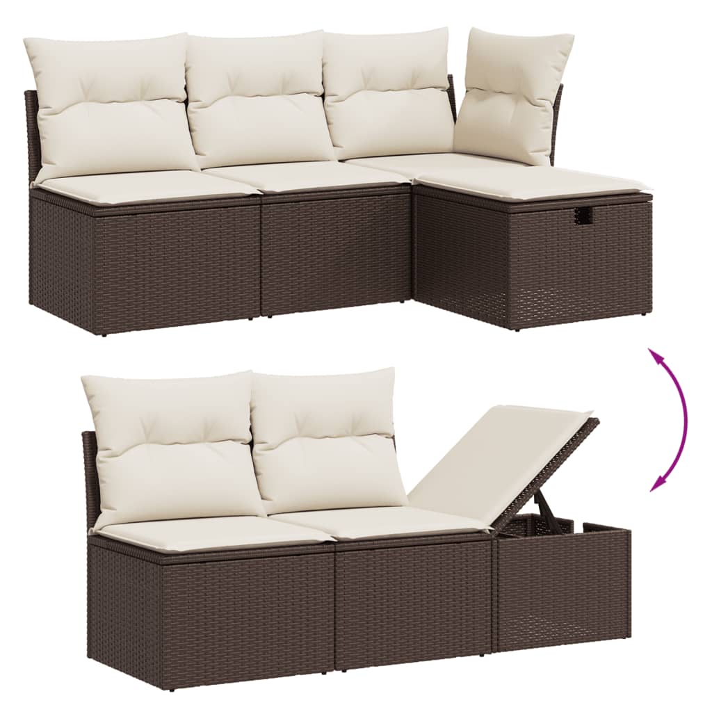 vidaXL 6-delige Loungeset met kussens poly rattan bruin