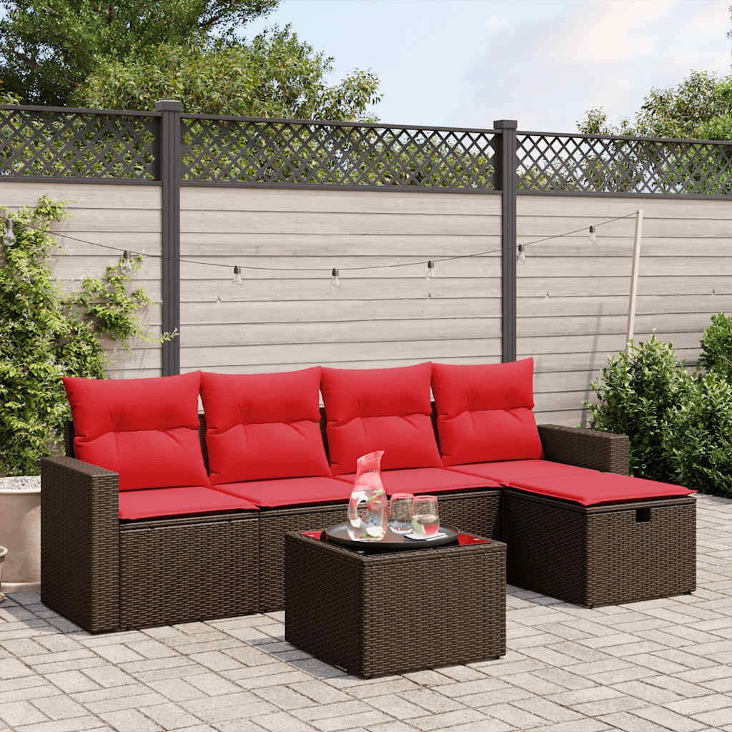 vidaXL 6-teiliges Gartensofa-Set mit Kissen, braun, Polyrattan
