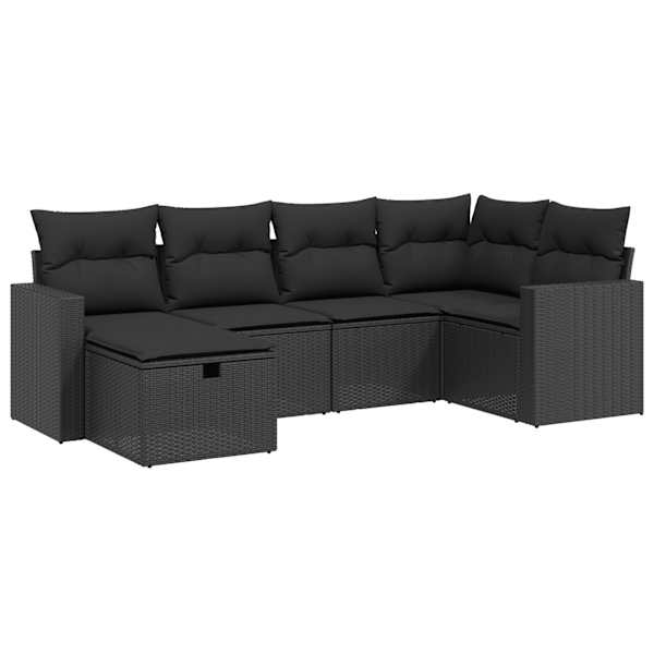 vidaXL 6-osaline aiadiivani komplekt patjadega, must, pol&uuml;rotang