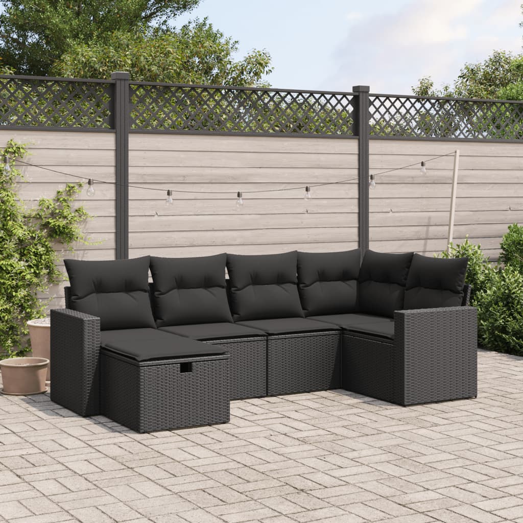 vidaXL 6-tlg. Garten-Sofagarnitur mit Kissen Schwarz Poly Rattan