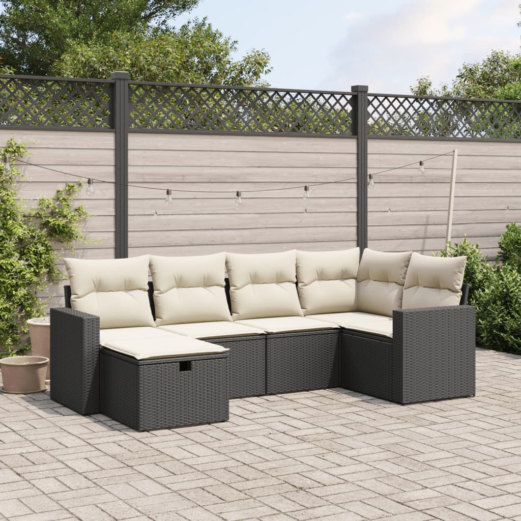 vidaXL Salon de jardin 6 pcs avec coussins noir résine tressée