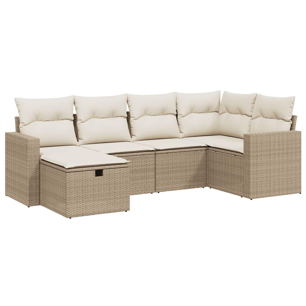 Thumbnail - vidaXL 6-tlg. Garten-Sofagarnitur mit Kissen Beige Poly Rattan