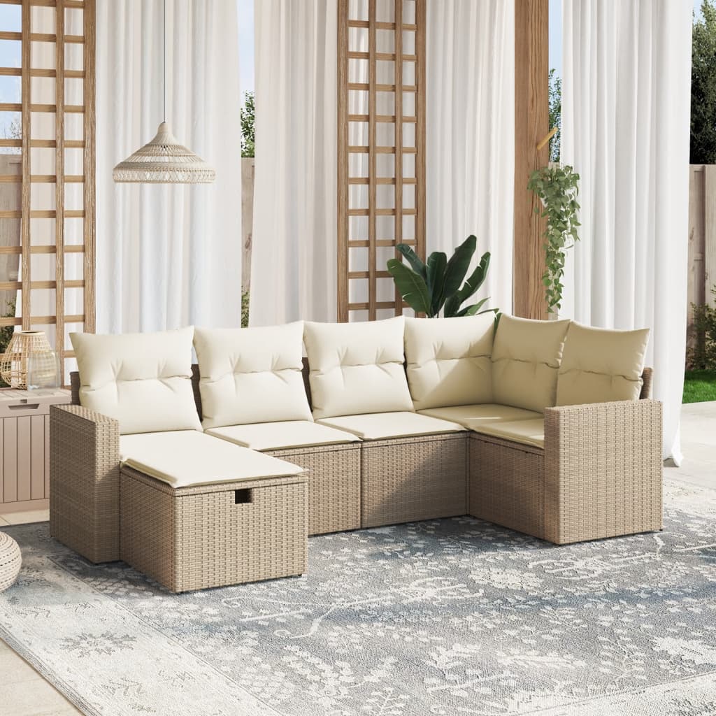 vidaXL 6-tlg. Garten-Sofagarnitur mit Kissen Beige Poly Rattan