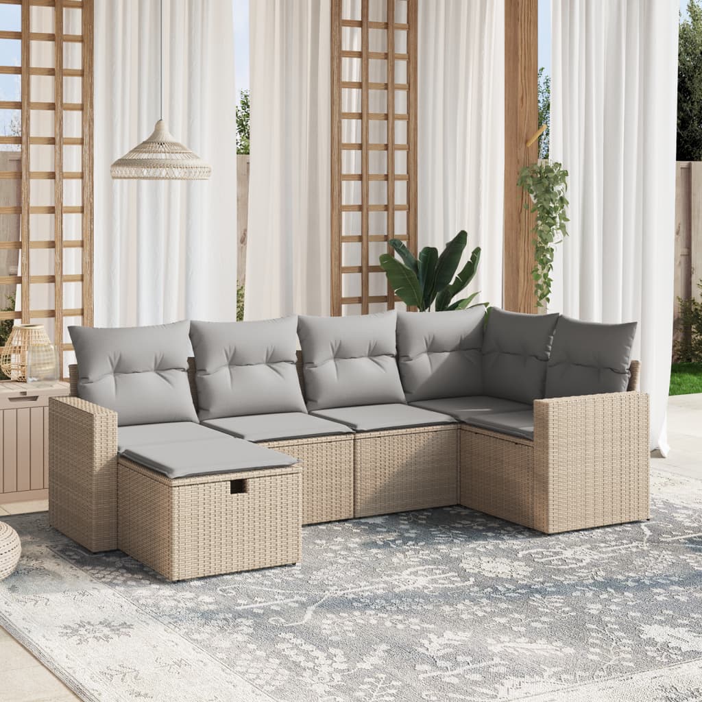 vidaXL 6-tlg. Garten-Sofagarnitur mit Kissen Beige Poly Rattan