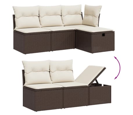 vidaXL 6-tlg. Garten-Sofagarnitur mit Kissen Braun Poly Rattan