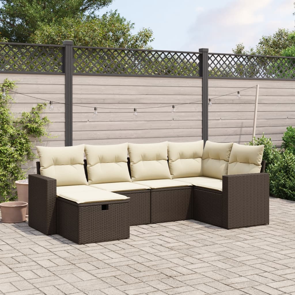 vidaXL 6-tlg. Garten-Sofagarnitur mit Kissen Braun Poly Rattan