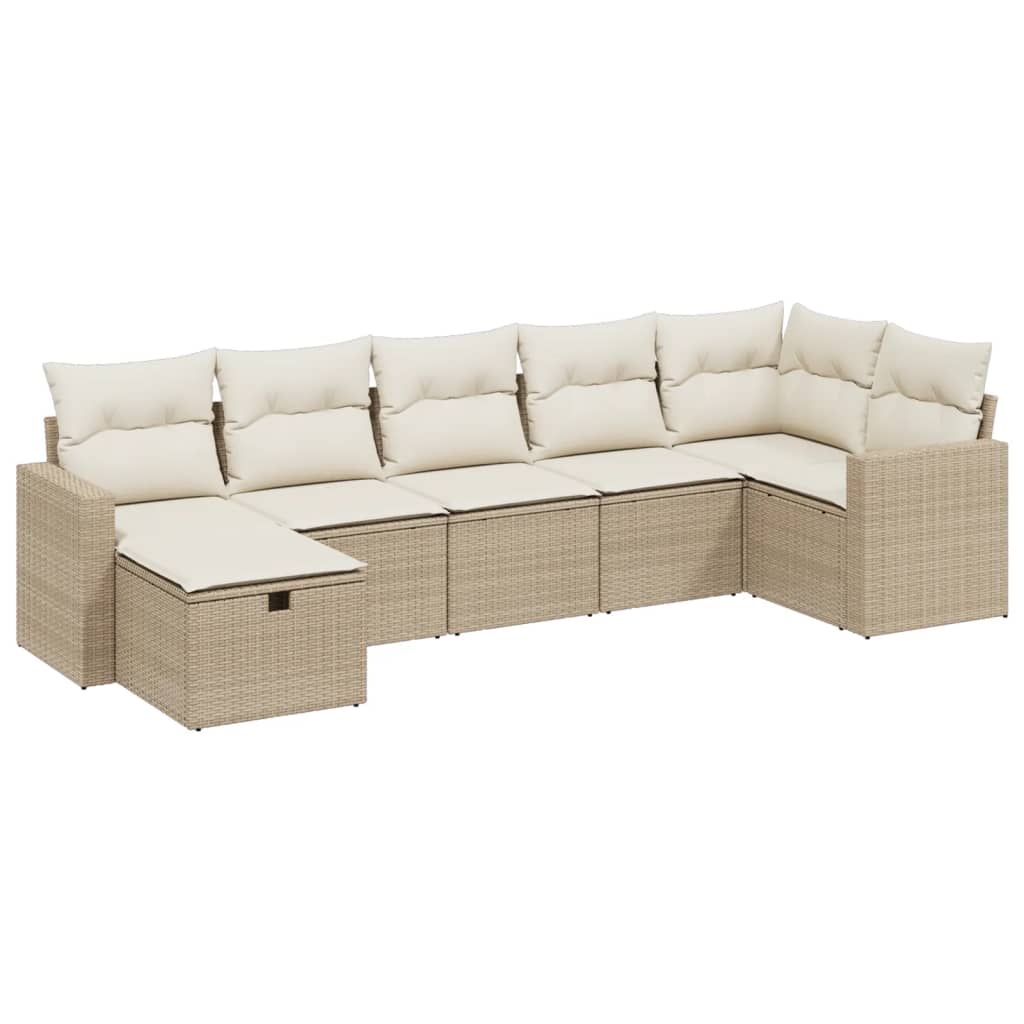 Thumbnail - vidaXL 7-tlg. Garten-Sofagarnitur mit Kissen Beige Poly Rattan