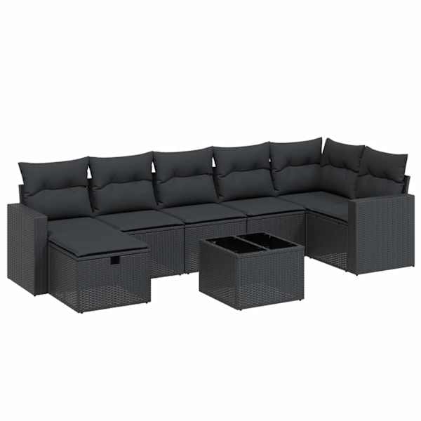 vidaXL 8-osaline aiadiivani komplekt patjadega, must, pol&uuml;rotang