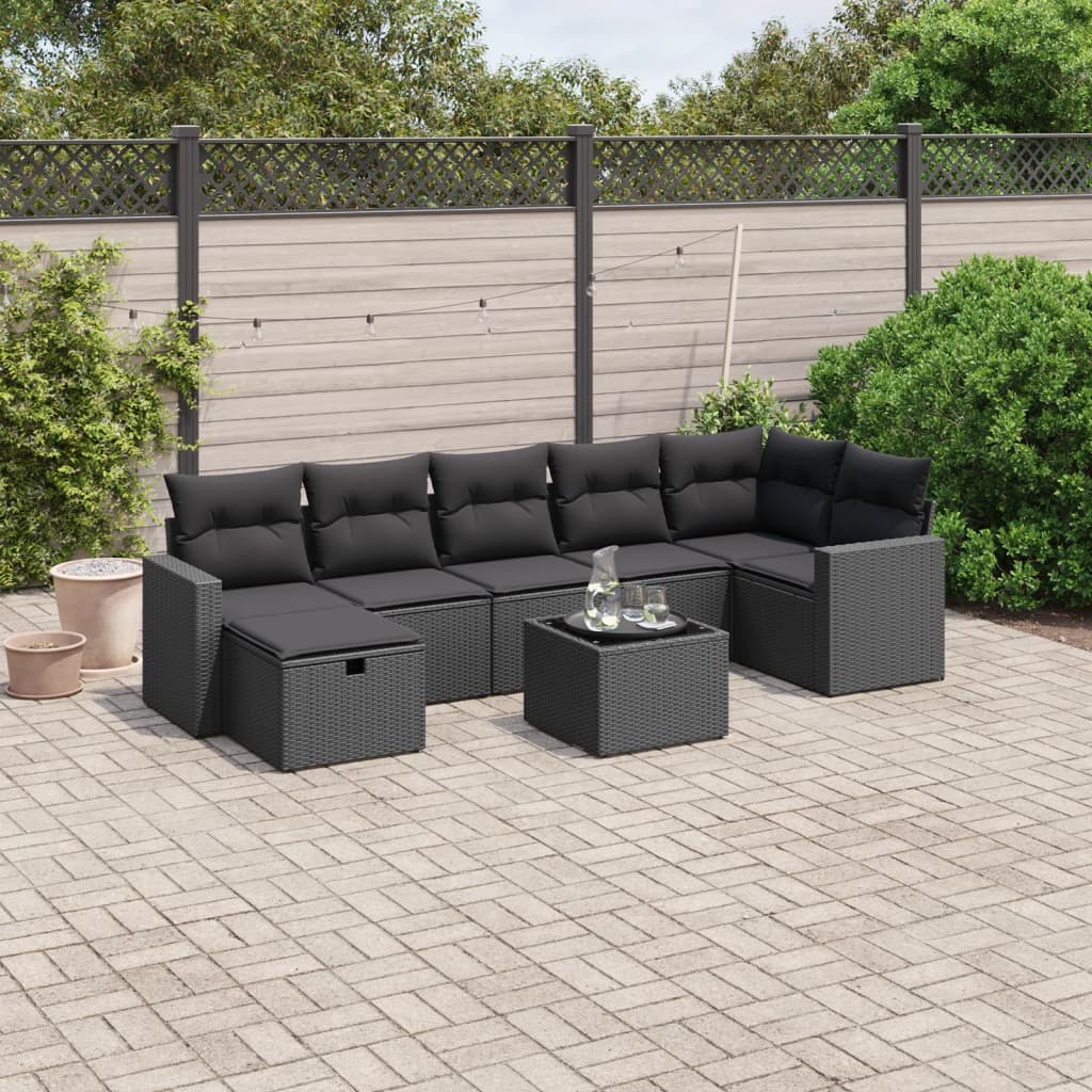 vidaXL 8-tlg. Garten-Sofagarnitur mit Kissen Schwarz Poly Rattan