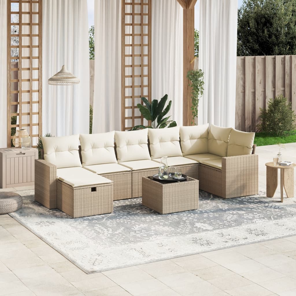 vidaXL 8-tlg. Garten-Sofagarnitur mit Kissen Beige Poly Rattan