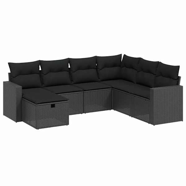 vidaXL 7-osaline aiadiivani komplekt patjadega, must, pol&uuml;rotang
