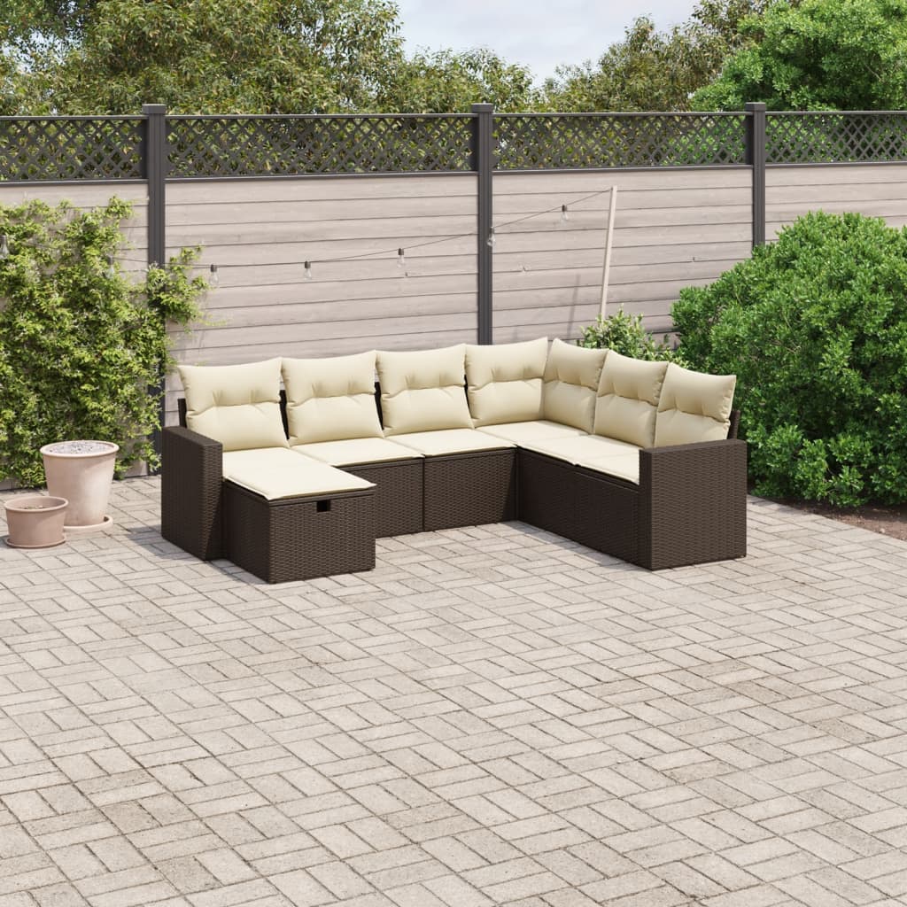 vidaXL 7-tlg. Garten-Sofagarnitur mit Kissen Braun Poly Rattan