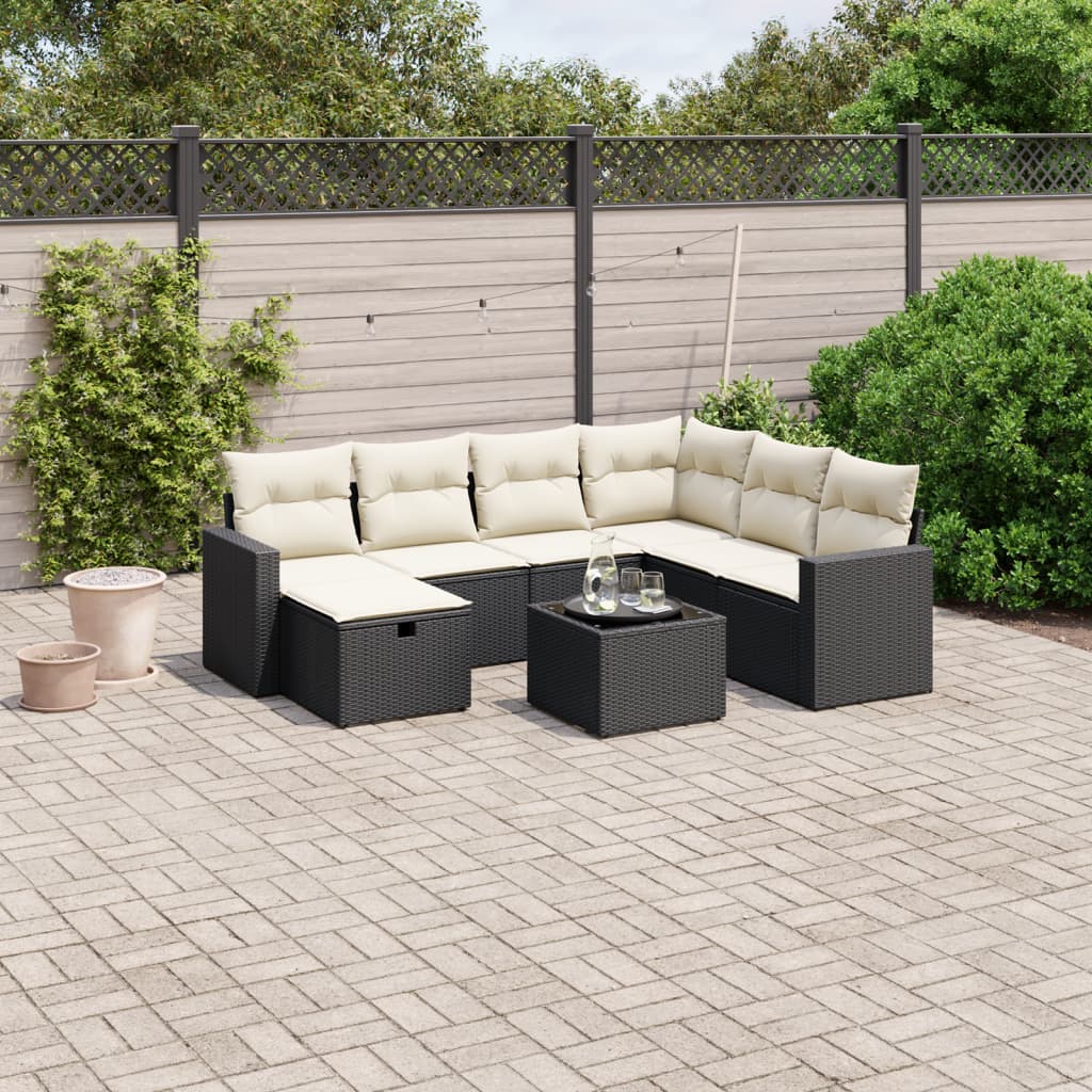 vidaXL 8-tlg. Garten-Sofagarnitur mit Kissen Schwarz Poly Rattan