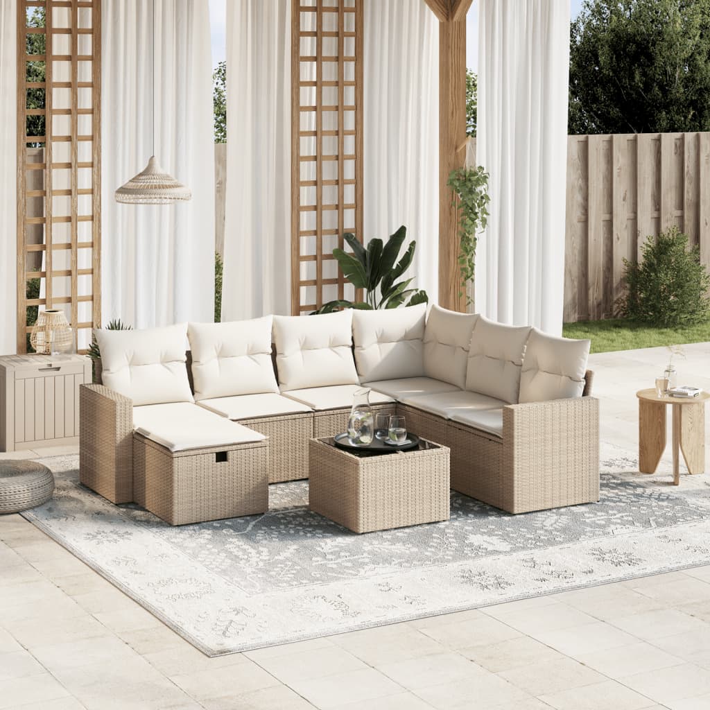 vidaXL 8-tlg. Garten-Sofagarnitur mit Kissen Beige Poly Rattan