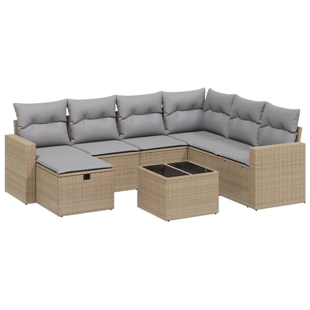vidaXL Set canapele de grădină, 8 piese, cu perne, bej, poliratan