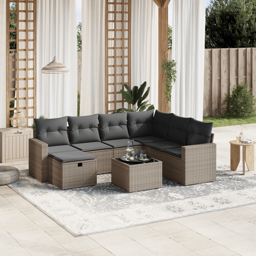 vidaXL 8-tlg. Garten-Sofagarnitur mit Kissen Grau Poly Rattan