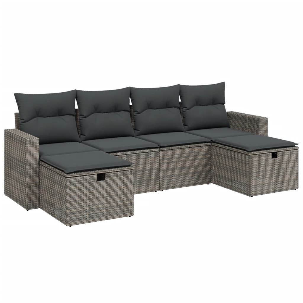 Thumbnail - vidaXL 6-tlg. Garten-Sofagarnitur mit Kissen Grau Poly Rattan