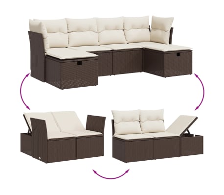 vidaXL 6-tlg. Garten-Sofagarnitur mit Kissen Braun Poly Rattan