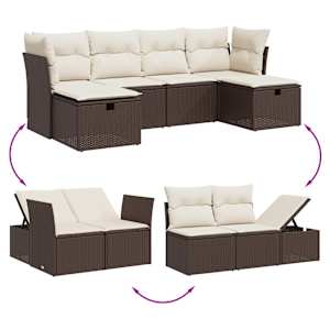 vidaXL 6-tlg. Garten-Sofagarnitur mit Kissen Braun Poly Rattan