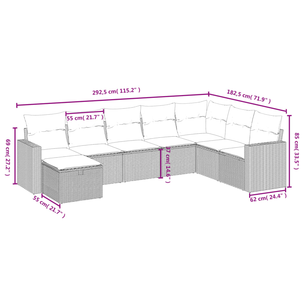 Set mobilier de grădină cu perne, 8 piese, negru, poliratan 3263582 - imagine 4