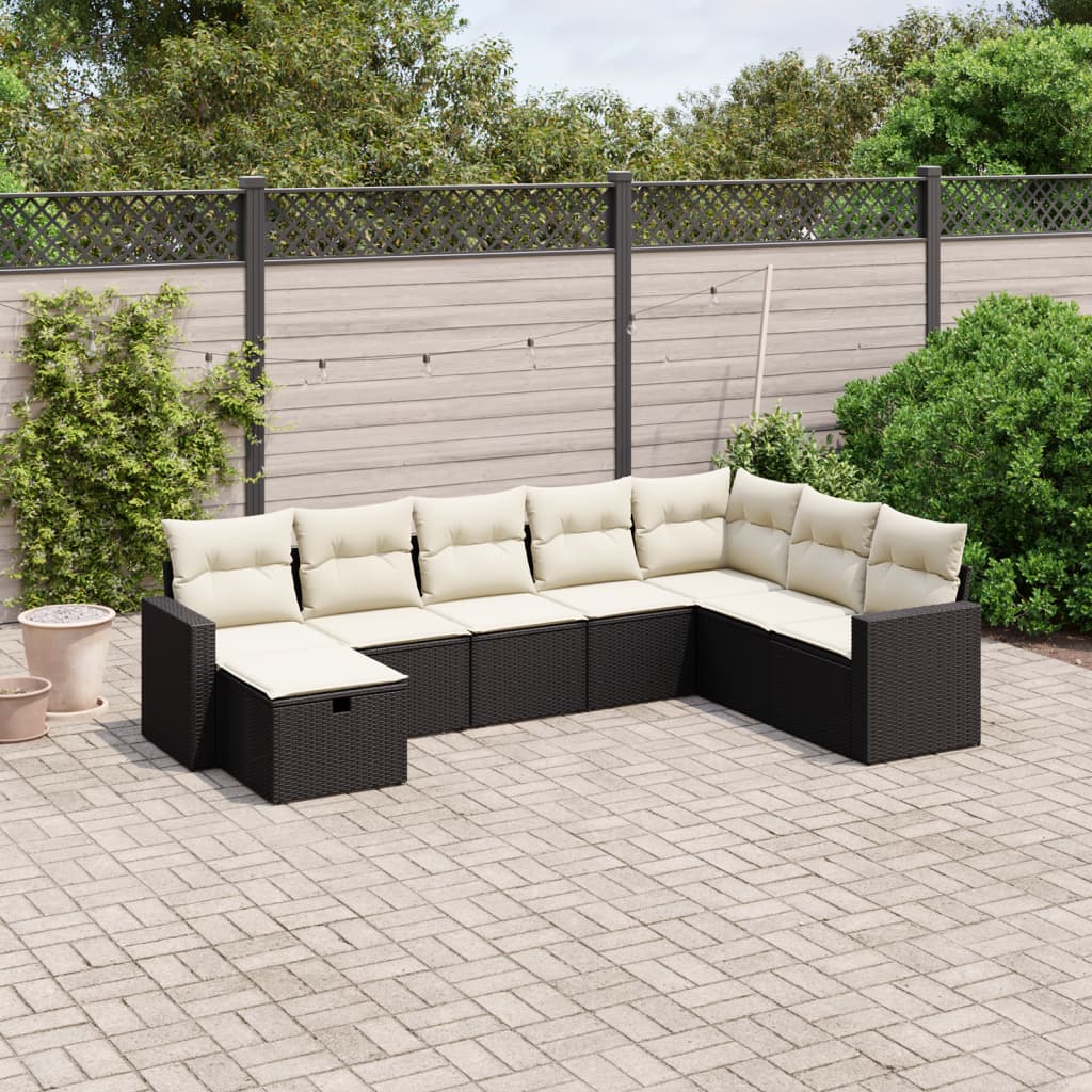 vidaXL 8-tlg. Garten-Sofagarnitur mit Kissen Schwarz Poly Rattan